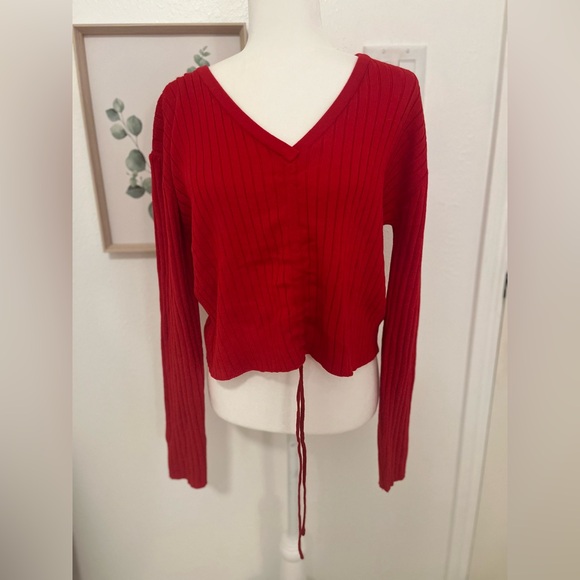 Knit Drawstring Front Sweater - Picture 1 of 6
